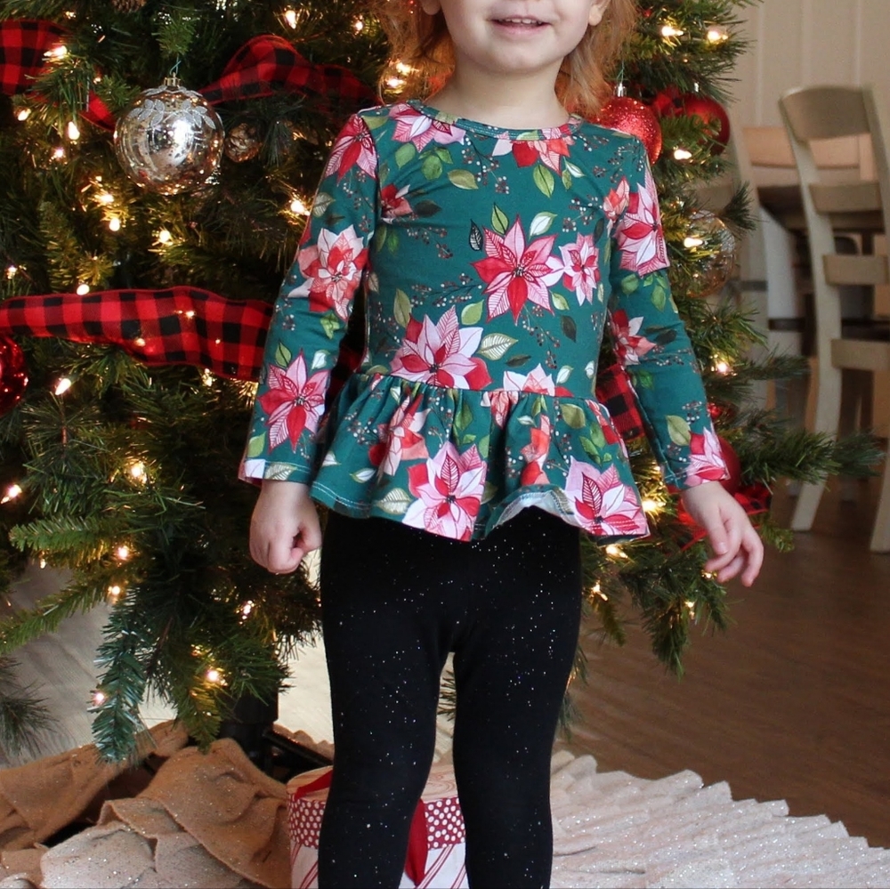 Christmas Poinsettia Floral Peplum Shirt Toddler Julia Faye Davison Lil' Faye